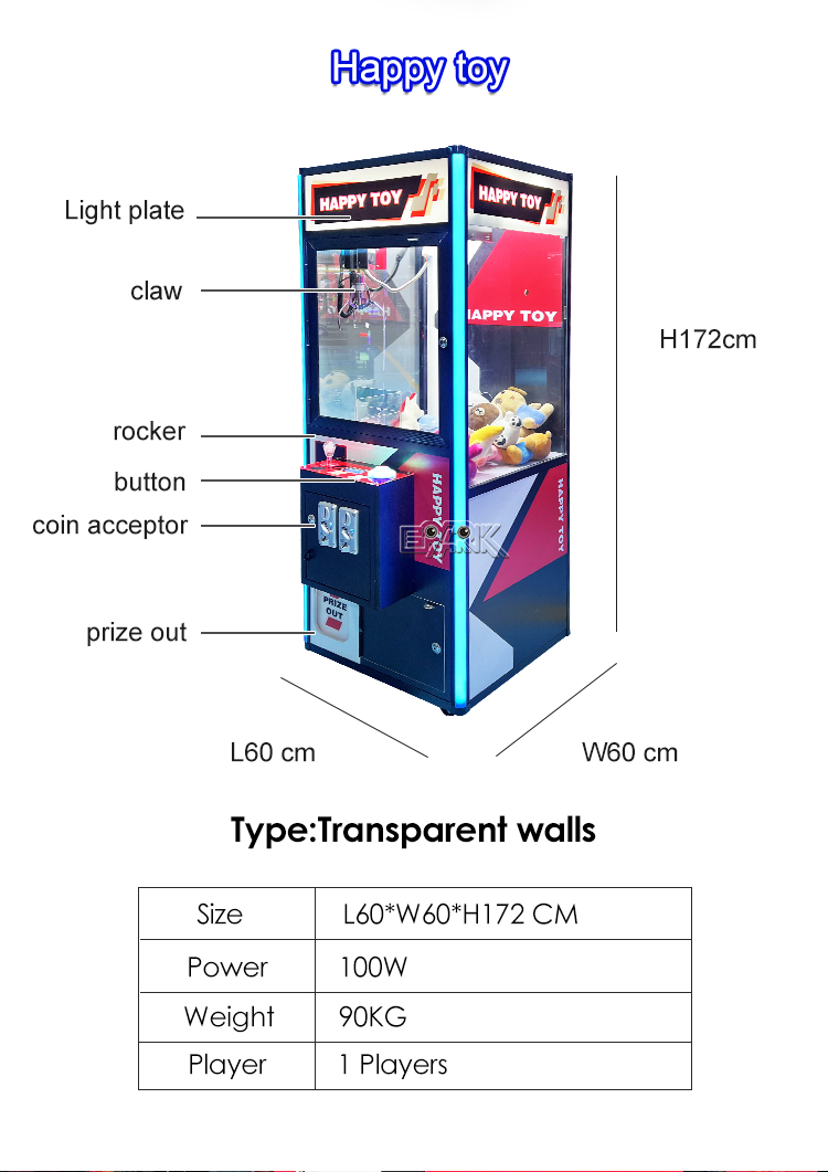 Happy Toy Time Game Gift Claw Crane Vending Machines Lovely Toys Crane Catch Machine manufacture