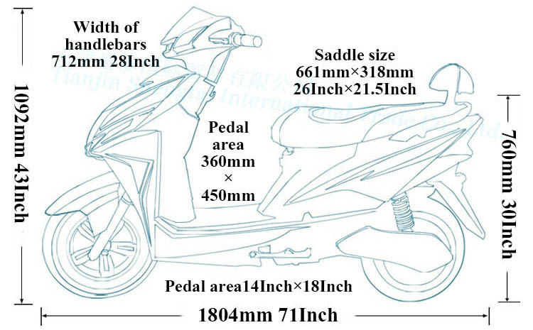 Yuqori tezlikli 800 Vt 1000 Vt 2 o'rindiqli elektr mototsikl yetkazib beruvchi