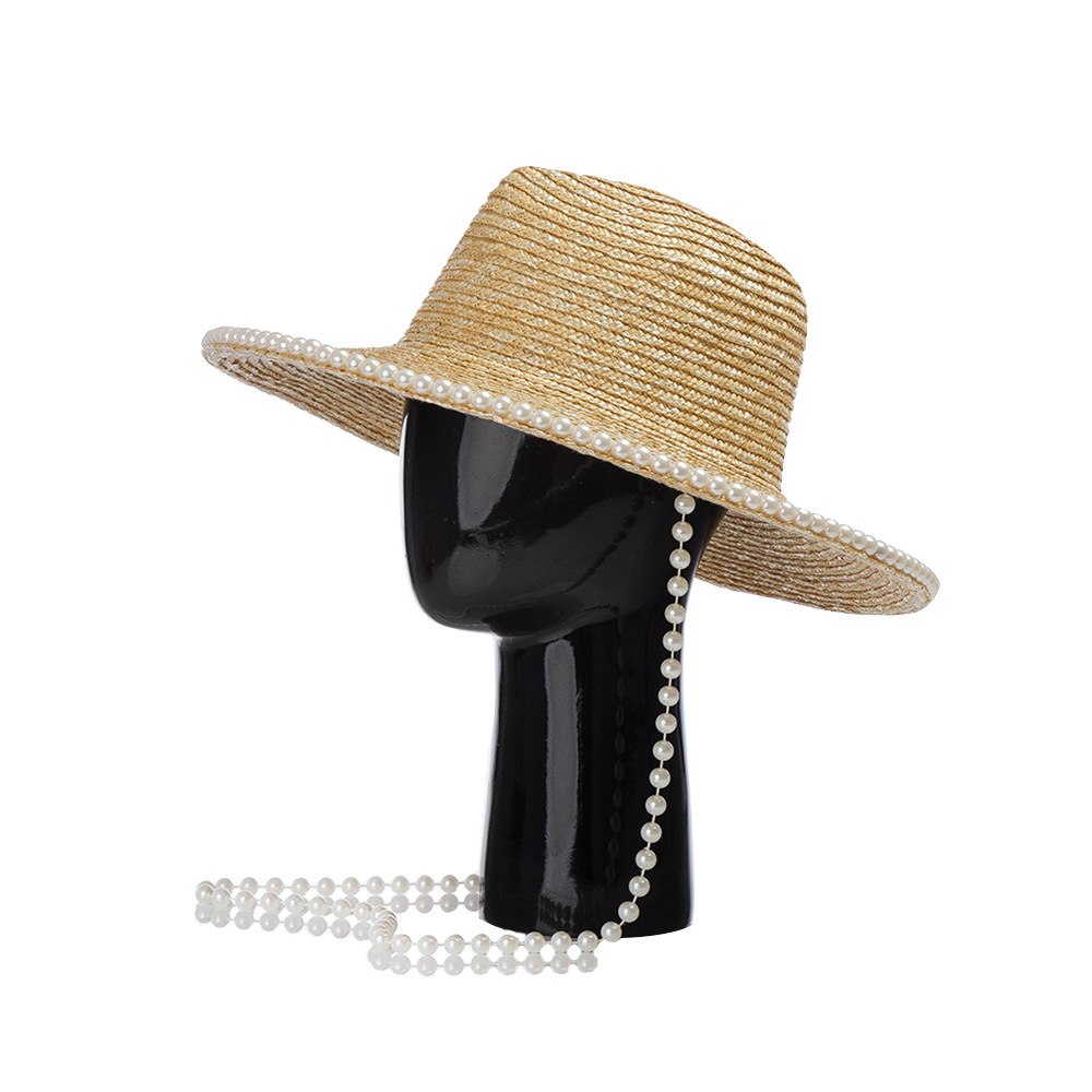 Jazz straw hat with pearl chain