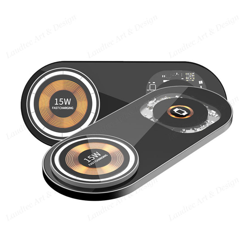 Laudtec KC015 Transparent Mobile Aluminum Foldable 3 In 1 Phone Stand 15W Fast Chargers Wireless Charger For Iphone Samsung