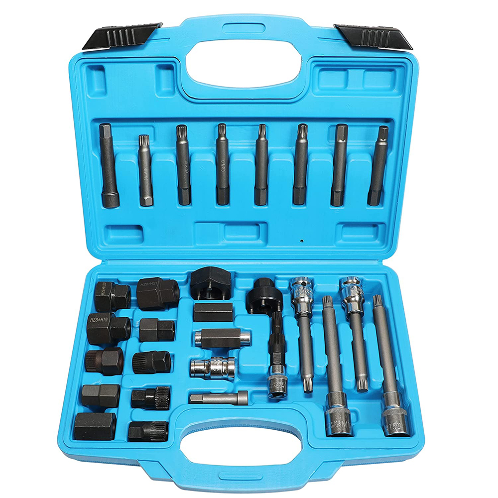 30 Piece Alternator Pulley Removal Installation Tool Kit Freewheeling Pulley Removal Socket Drills Compatible with Ford GM manufacture