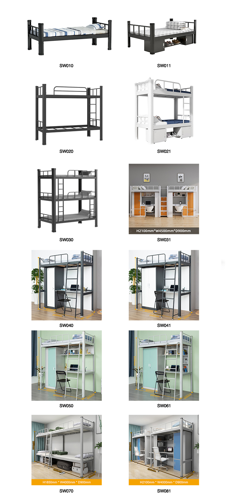Bedroom dormotory cheap 3 level adult iron Metal Bed frame steel triple bunk bed details