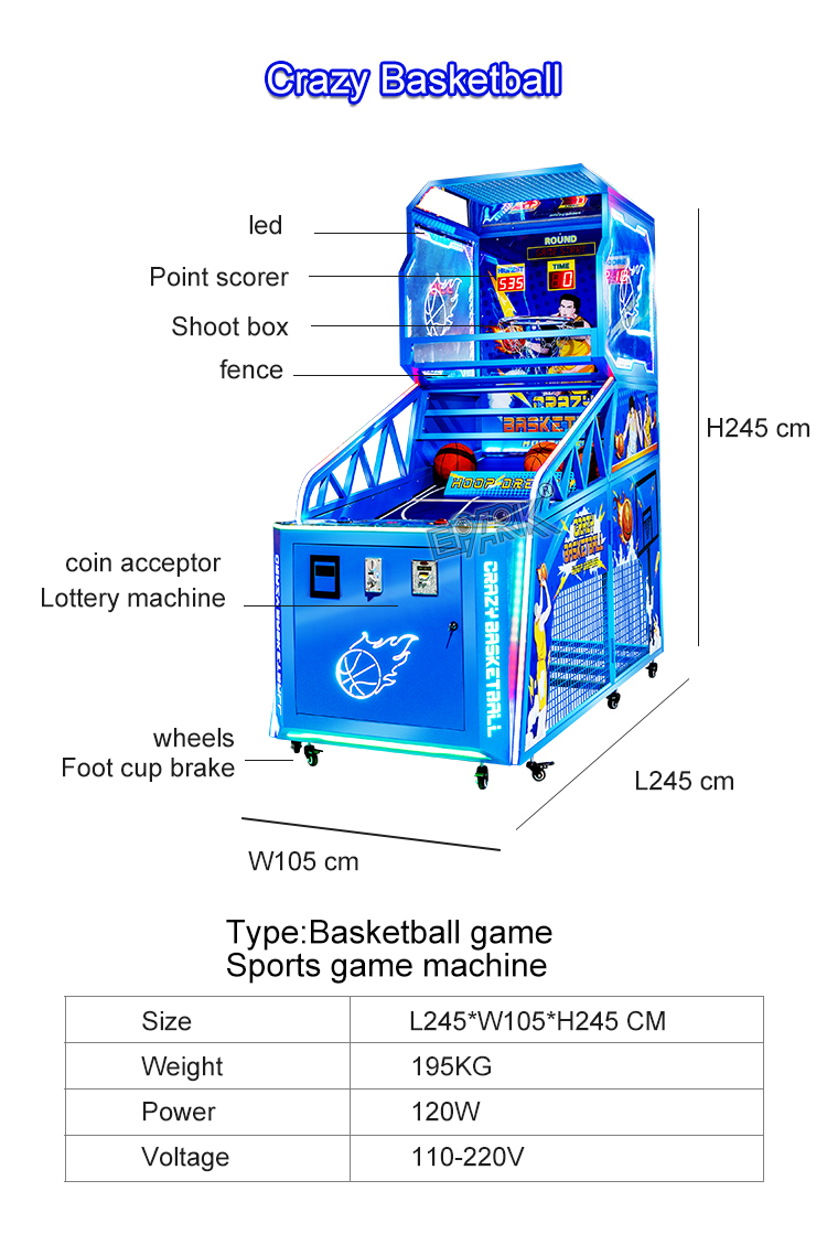 Coin Operated Arcade Crazy Basketball Game Machine Indoor Basketball Shoot Machine details