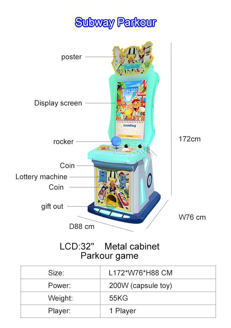 Coin Operated Subway Parkour Kids Game Arcade Video Redemption Machines supplier