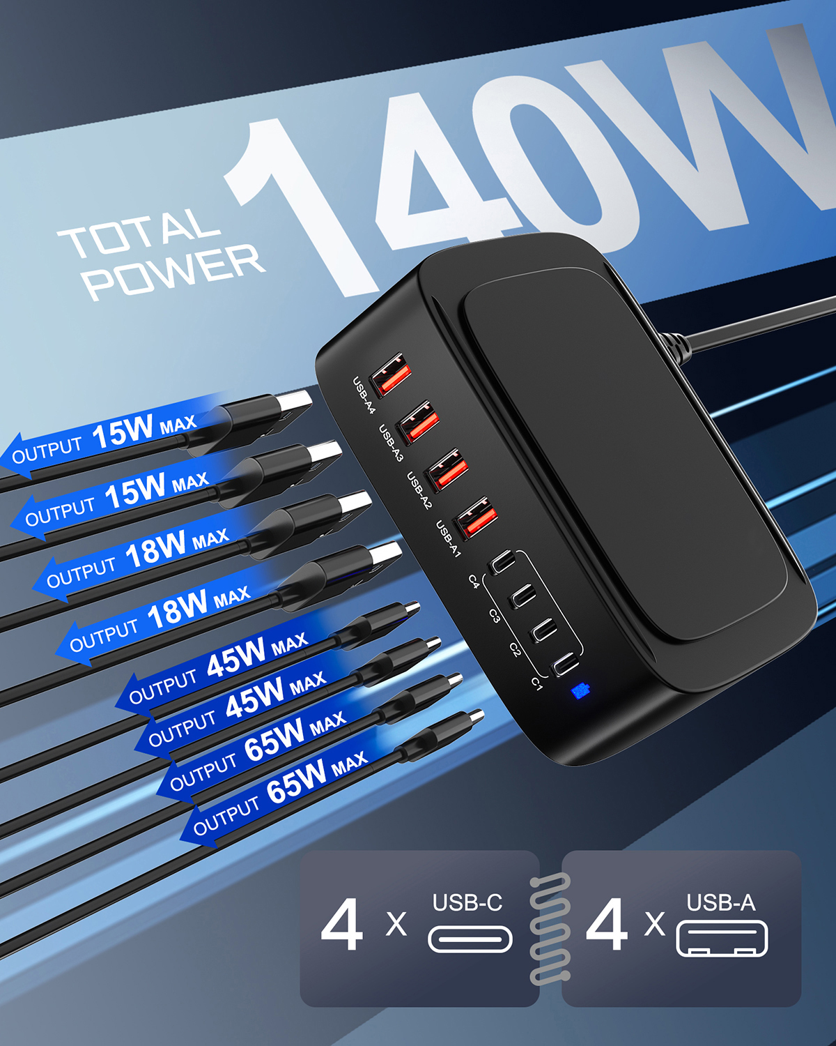 Laudtec KC036 Electric Usb Cell Charger Port Portable Stations Type C Cable Fast Mobile Phone Chargers Charging Station