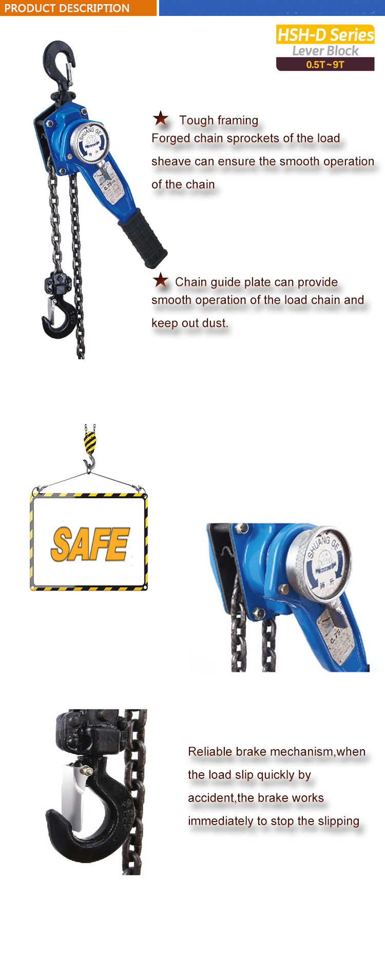 Manual Chain Hoist Block Max Lift 6m Chain Hoist Construction Lift factory