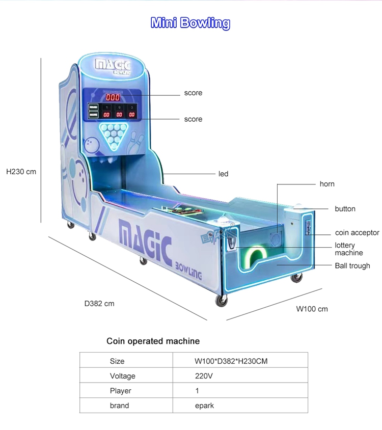 Indoor Amusement Mini Bowling Game Machine 1/2 Players Bowling Ball Machine factory