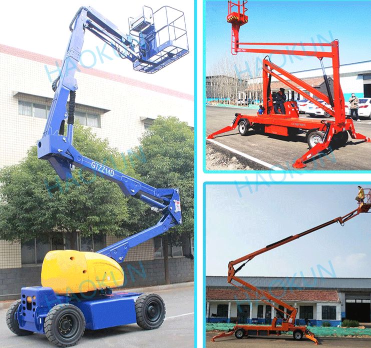 18m Tow Behind Trailer Mounted Boom Lift Telescopic Spider Man Lift for Construction and Maintenance factory