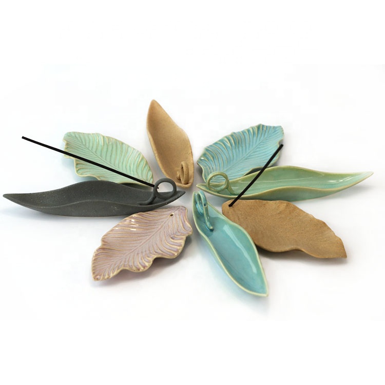 Oem custom color leaf shape home use ceramic incense stick holder burner in bulk details