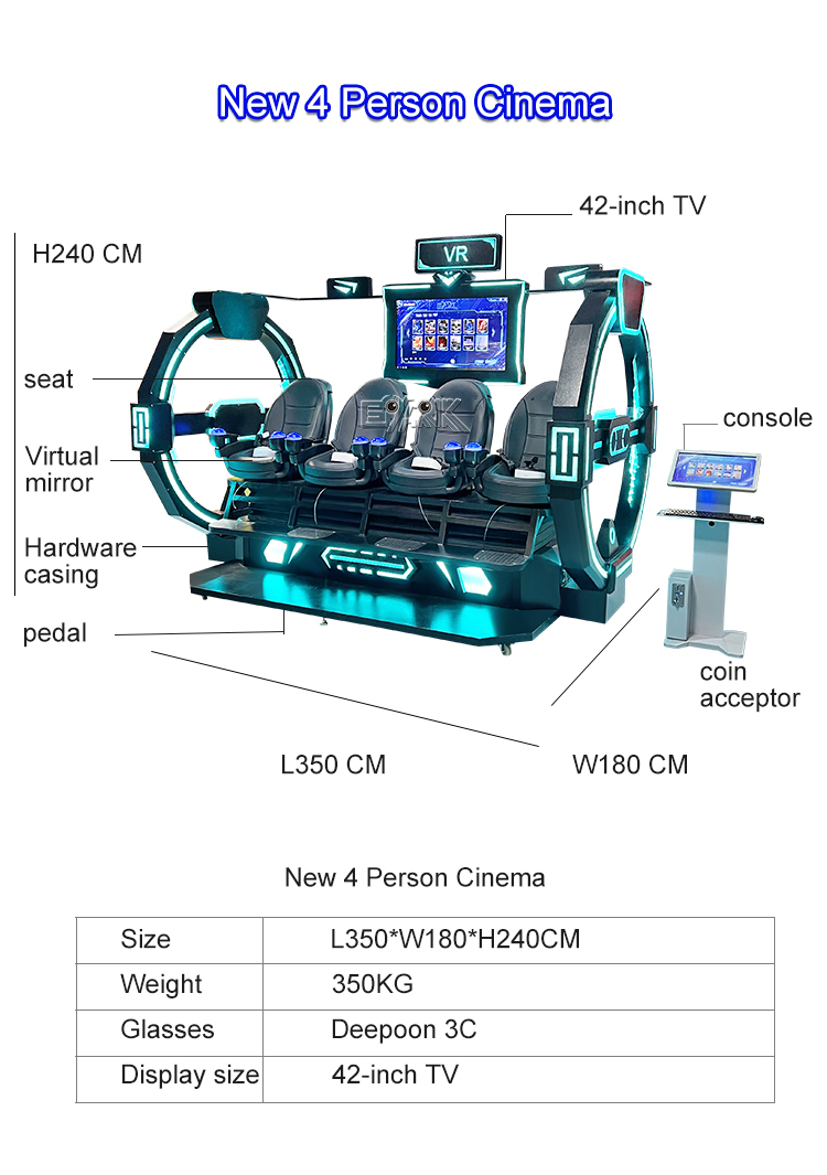 Realistic Virtual Reality 4 Players Black 9D VR Cinema Simulator details